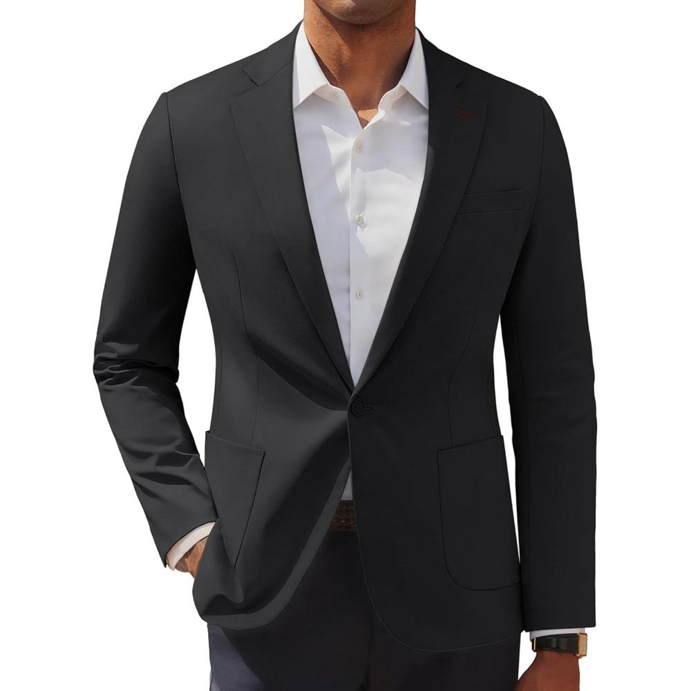 imagePJ PAUL JONES Mens Casual Sport Coats One Button Slim Fit Blazer Lightweight Notched Lapel Solid Suit JacketBlack