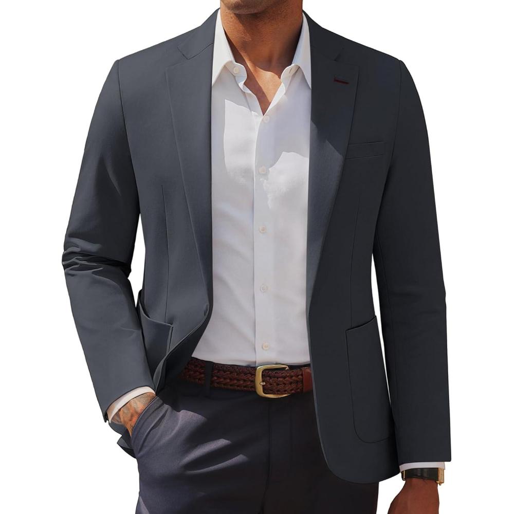 imagePJ PAUL JONES Mens Casual Sport Coats One Button Slim Fit Blazer Lightweight Notched Lapel Solid Suit JacketDark Grey