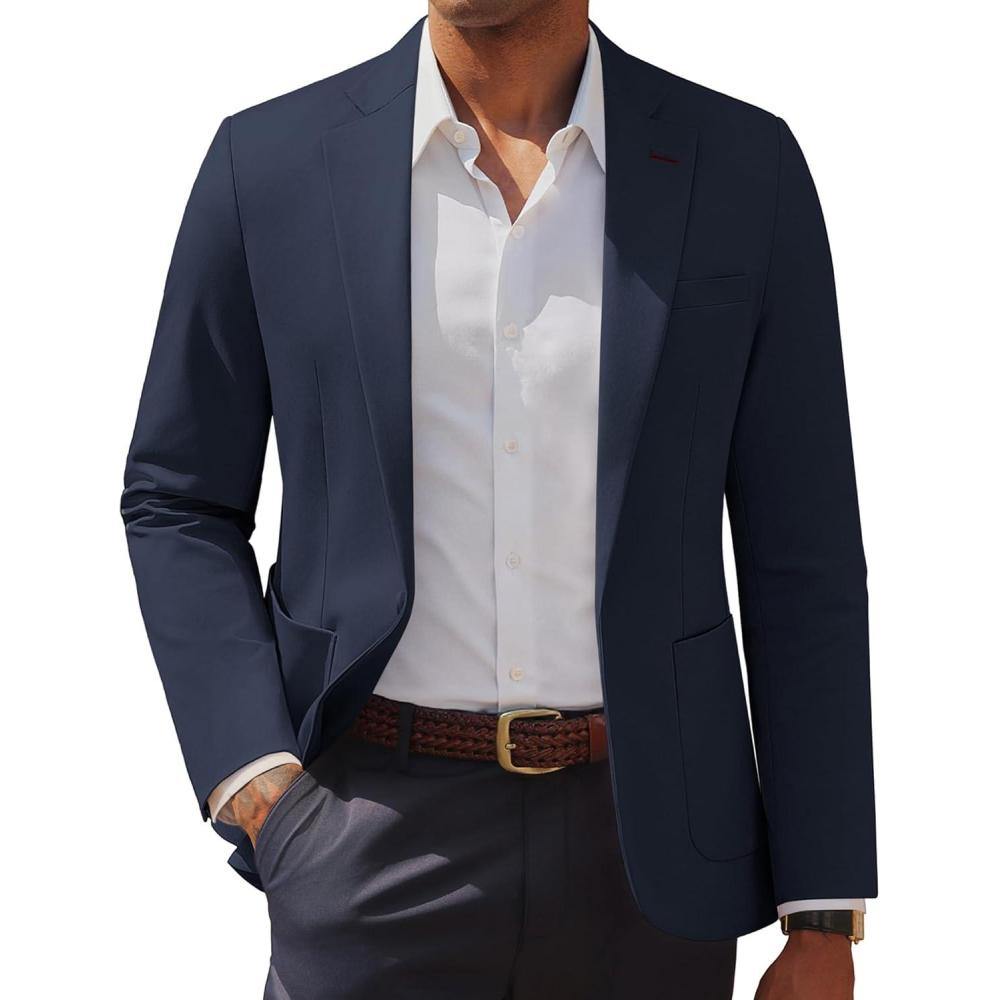 imagePJ PAUL JONES Mens Casual Sport Coats One Button Slim Fit Blazer Lightweight Notched Lapel Solid Suit JacketNavy Blue