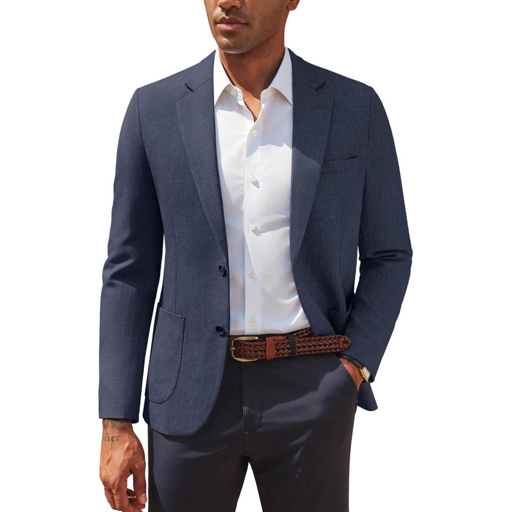 imagePJ PAUL JONES Mens Casual Sport Coats Two Button Slim Fit Blazer Lightweight Pattern Lined Notch Lapel Suit JacketBlue