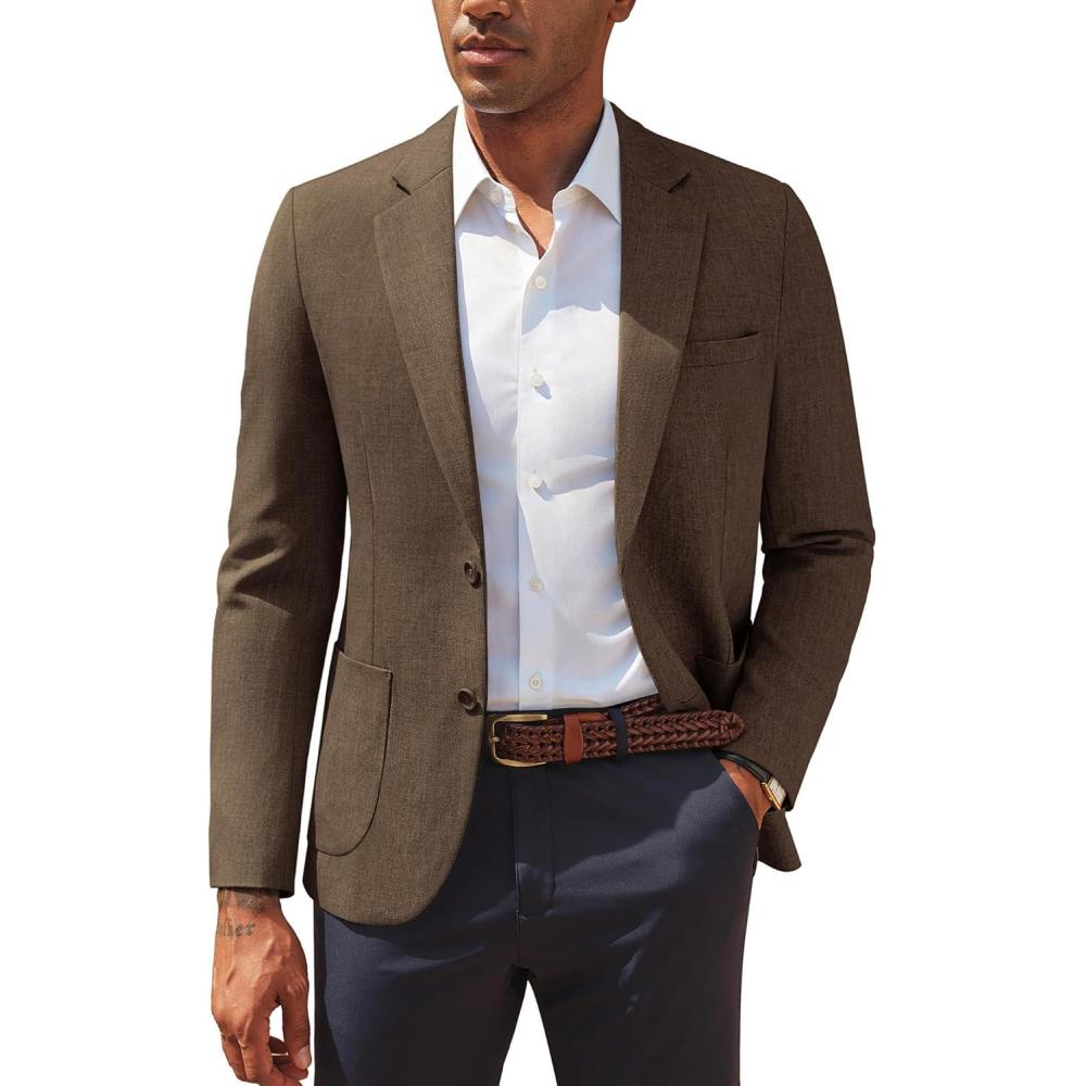 imagePJ PAUL JONES Mens Casual Sport Coats Two Button Slim Fit Blazer Lightweight Pattern Lined Notch Lapel Suit JacketBrown