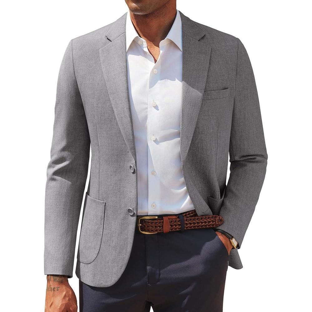 imagePJ PAUL JONES Mens Casual Sport Coats Two Button Slim Fit Blazer Lightweight Pattern Lined Notch Lapel Suit JacketGrey