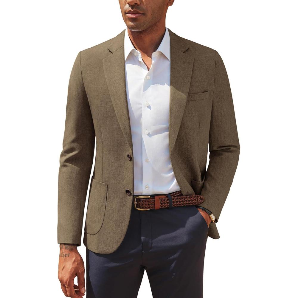 imagePJ PAUL JONES Mens Casual Sport Coats Two Button Slim Fit Blazer Lightweight Pattern Lined Notch Lapel Suit JacketKhaki