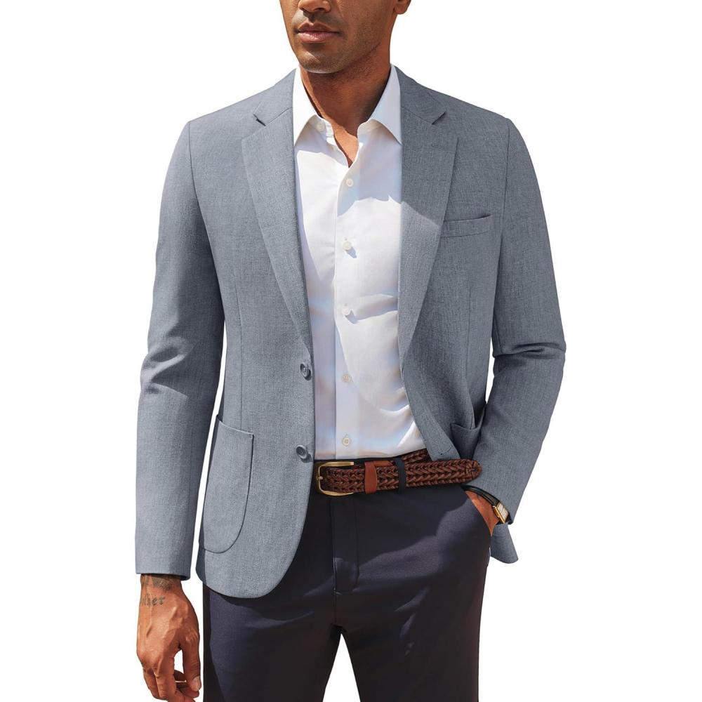 imagePJ PAUL JONES Mens Casual Sport Coats Two Button Slim Fit Blazer Lightweight Pattern Lined Notch Lapel Suit JacketLight Blue