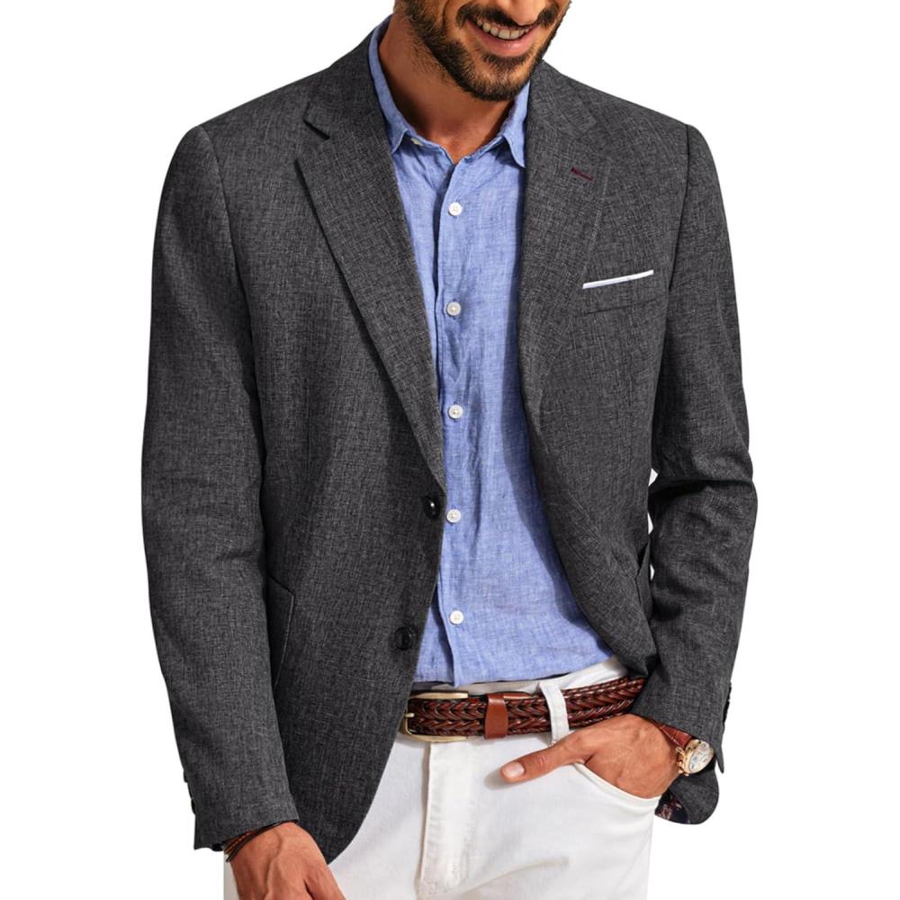 imagePJ PAUL JONES Mens Casual Sport Coats Two Buttons Lightweight Business Sport BlazerCharcoal