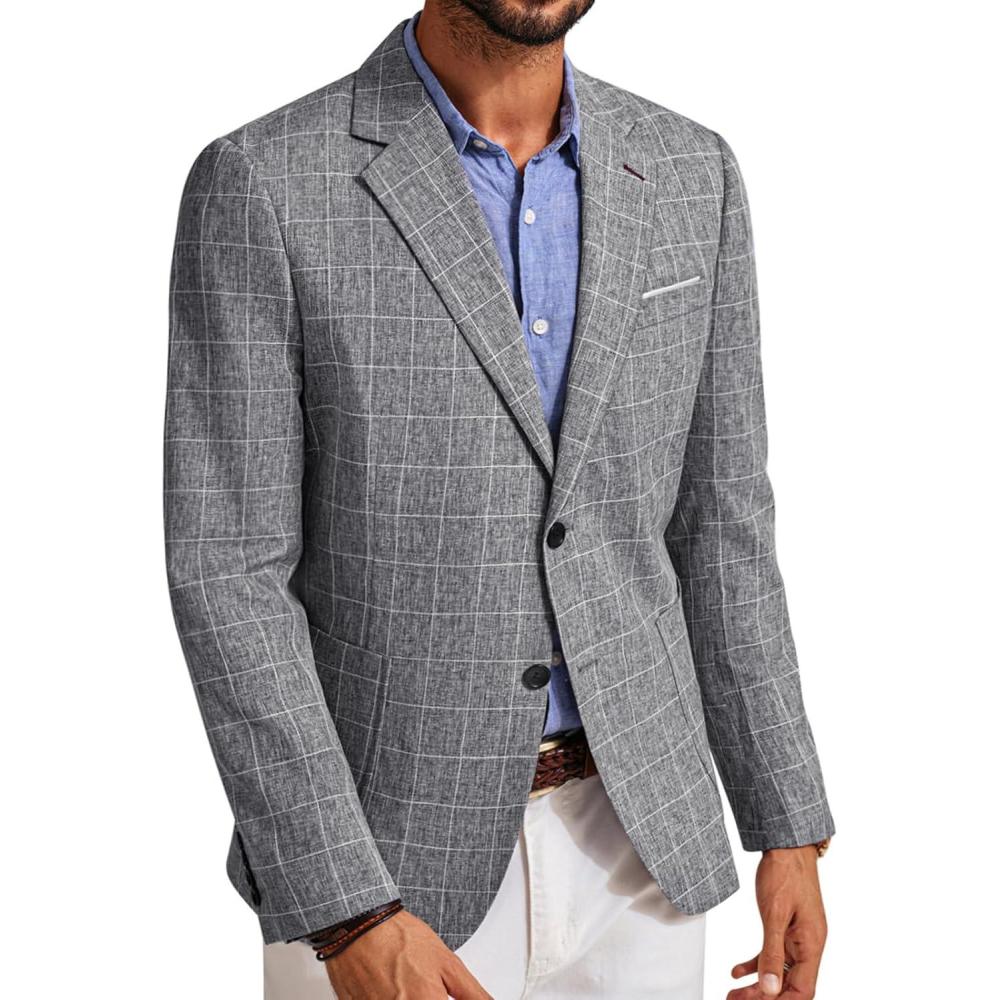 imagePJ PAUL JONES Mens Casual Sport Coats Two Buttons Lightweight Business Sport BlazerPlaid Dark Grey