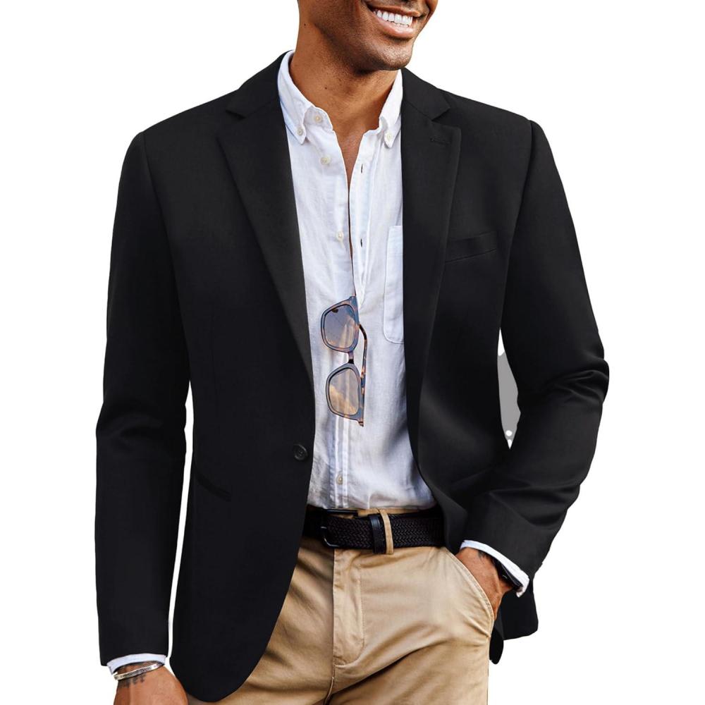 imagePJ PAUL JONES Mens Casual Sport Coats Wool Blend Blazer Jackets One Button Lightweight Business Suit JacketsBlack