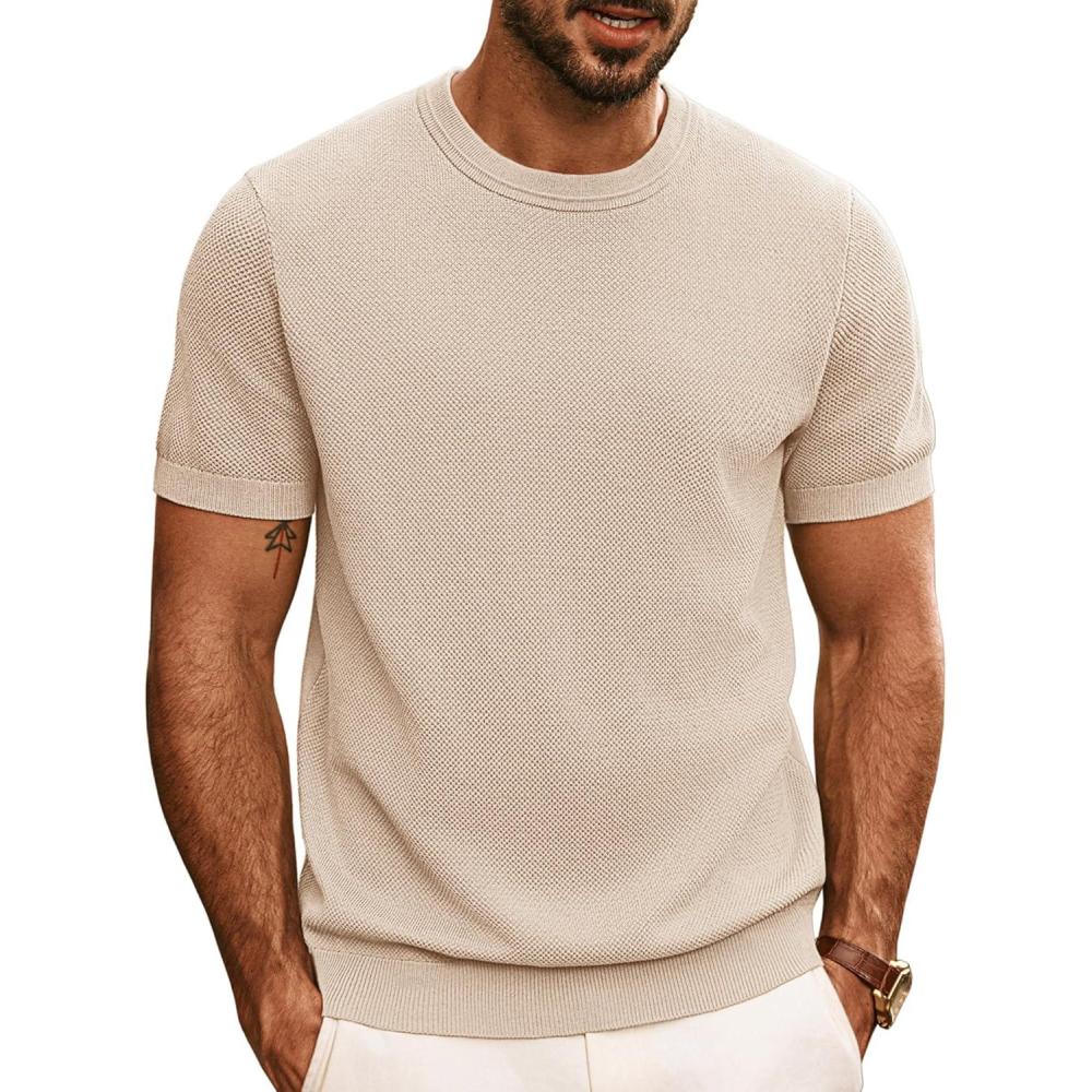 imagePJ PAUL JONES Mens Casual TShirts Classic Short Sleeve Knit Tees Crewneck Solid Tee ShirtsApricot