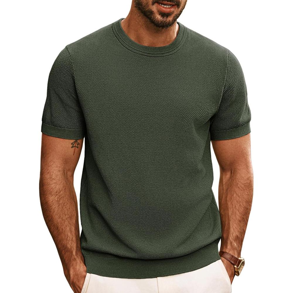 imagePJ PAUL JONES Mens Casual TShirts Classic Short Sleeve Knit Tees Crewneck Solid Tee ShirtsArmy Green