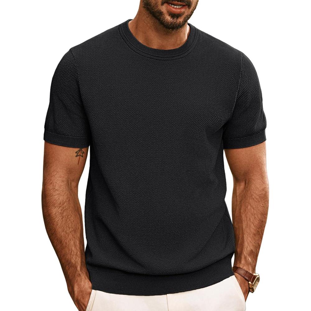 imagePJ PAUL JONES Mens Casual TShirts Classic Short Sleeve Knit Tees Crewneck Solid Tee ShirtsBlack