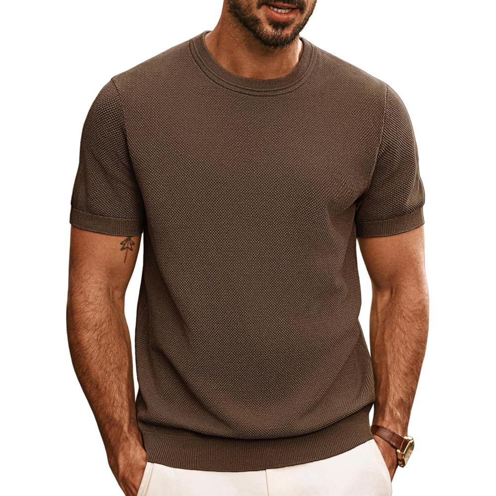 imagePJ PAUL JONES Mens Casual TShirts Classic Short Sleeve Knit Tees Crewneck Solid Tee ShirtsCoffee