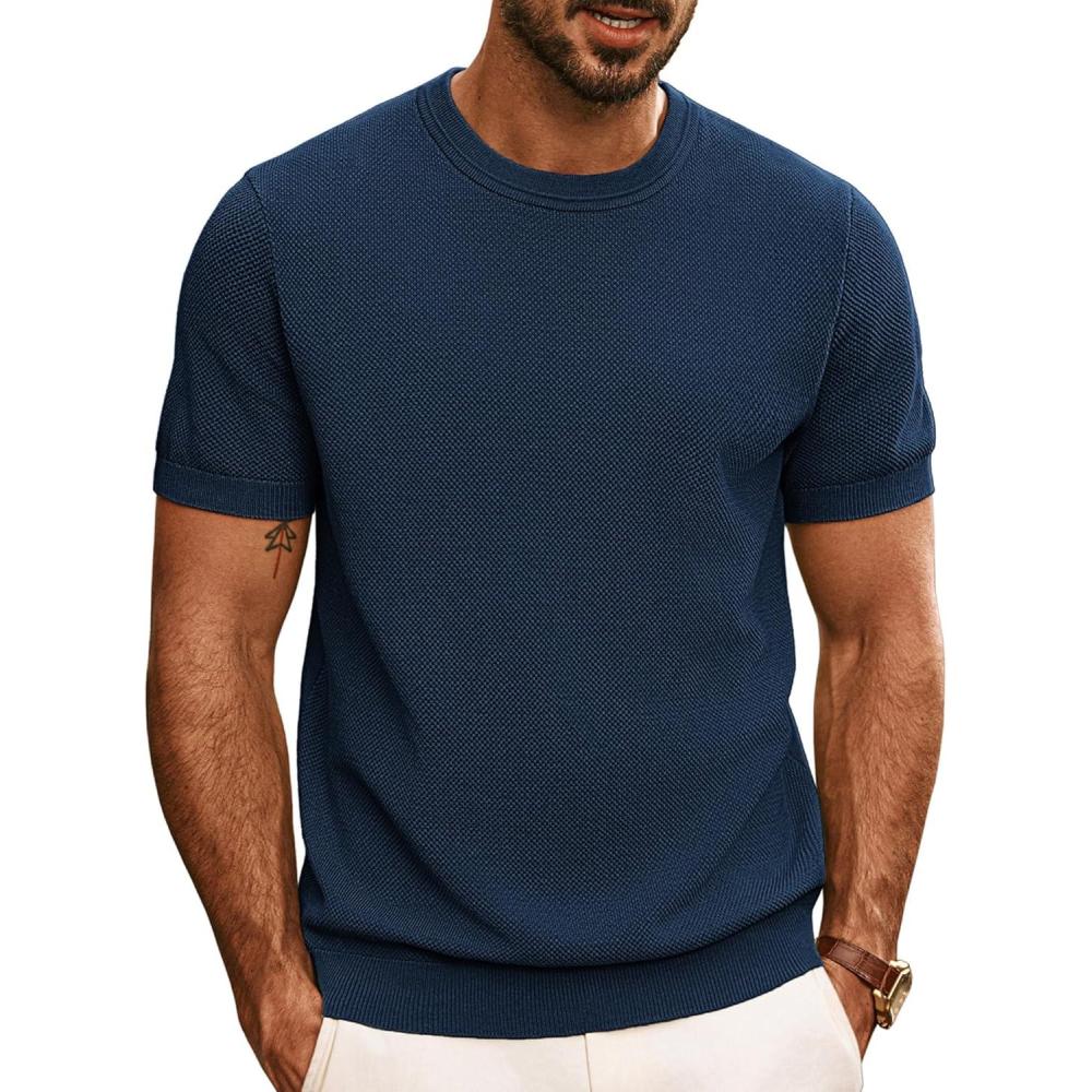 imagePJ PAUL JONES Mens Casual TShirts Classic Short Sleeve Knit Tees Crewneck Solid Tee ShirtsDark Blue