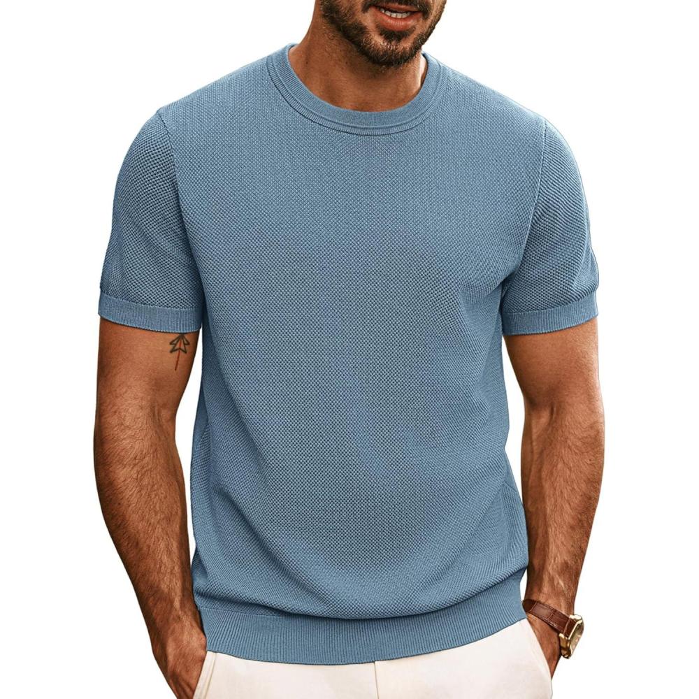 imagePJ PAUL JONES Mens Casual TShirts Classic Short Sleeve Knit Tees Crewneck Solid Tee ShirtsGrey Blue