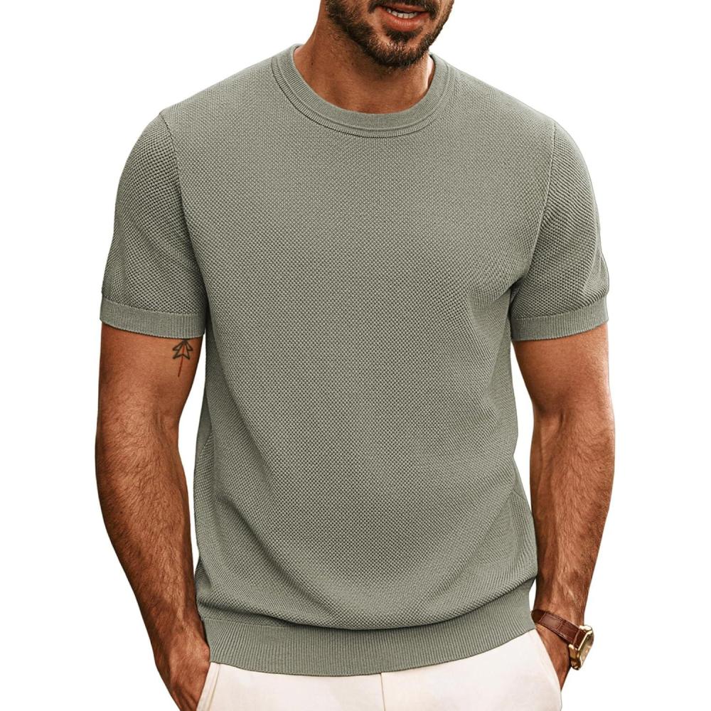 imagePJ PAUL JONES Mens Casual TShirts Classic Short Sleeve Knit Tees Crewneck Solid Tee ShirtsKhaki Green