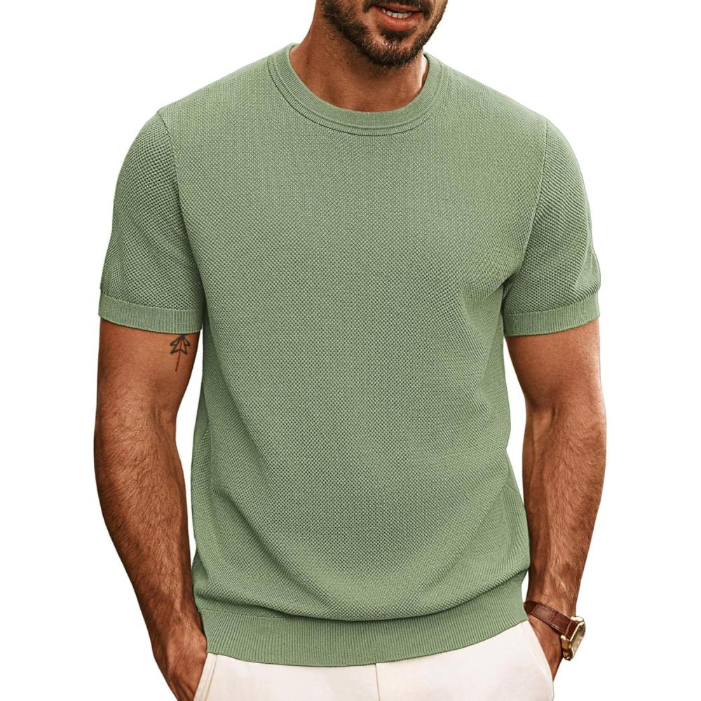 imagePJ PAUL JONES Mens Casual TShirts Classic Short Sleeve Knit Tees Crewneck Solid Tee ShirtsLight Green