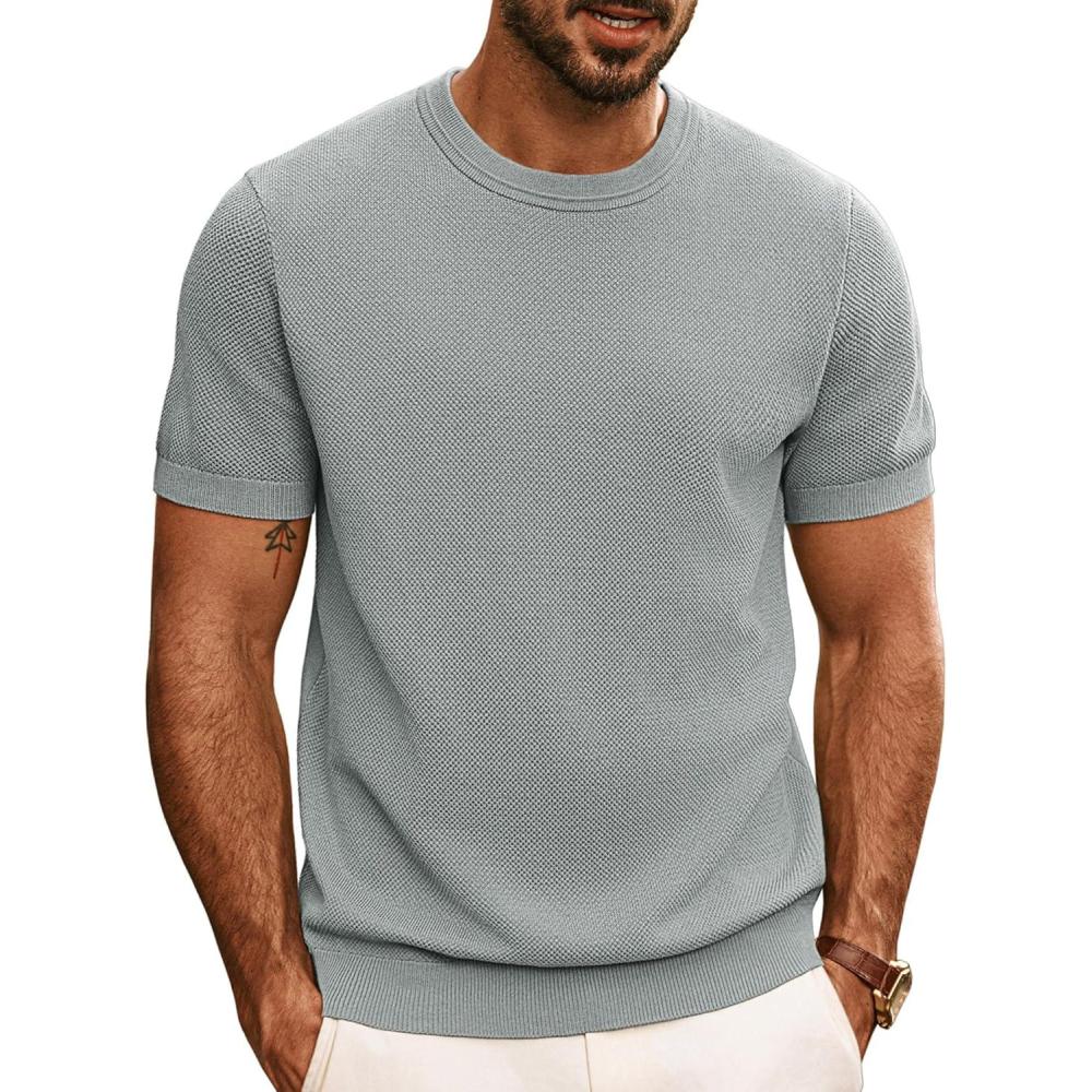 imagePJ PAUL JONES Mens Casual TShirts Classic Short Sleeve Knit Tees Crewneck Solid Tee ShirtsLight Grey