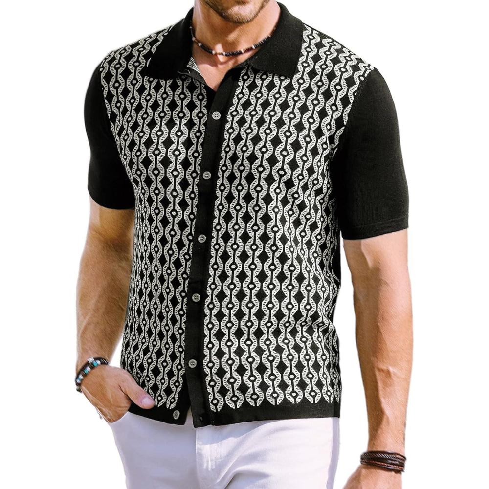 imagePJ PAUL JONES Mens Contrast 70s Vintage Polo Shirts Short Sleeve KnitwearBlack