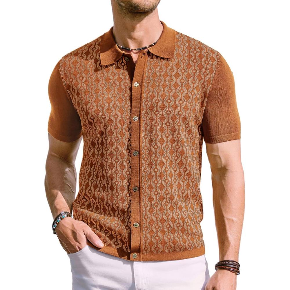 imagePJ PAUL JONES Mens Contrast 70s Vintage Polo Shirts Short Sleeve KnitwearBrickred