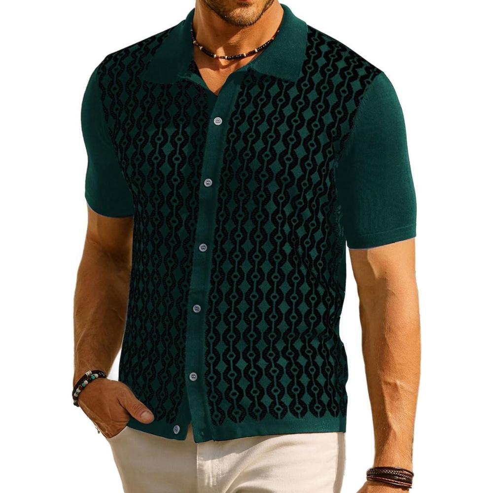 imagePJ PAUL JONES Mens Contrast 70s Vintage Polo Shirts Short Sleeve KnitwearGreenBlack