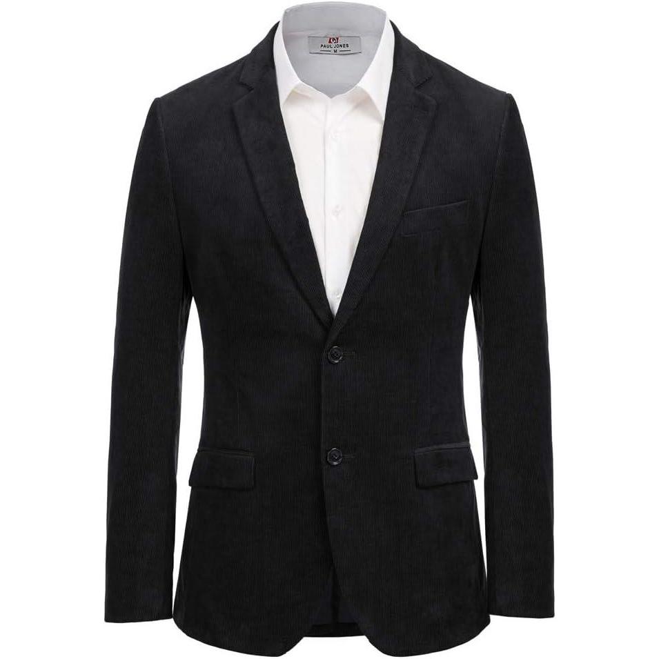 imagePJ PAUL JONES Mens Corduroy Blazer Jackets Slim Fit Two Button Casual Sports CoatBlack