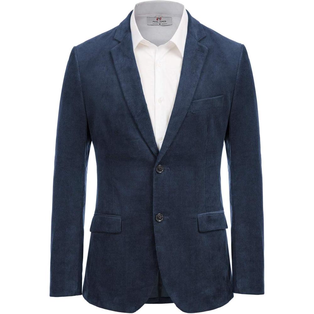 imagePJ PAUL JONES Mens Corduroy Blazer Jackets Slim Fit Two Button Casual Sports CoatNavy Blue