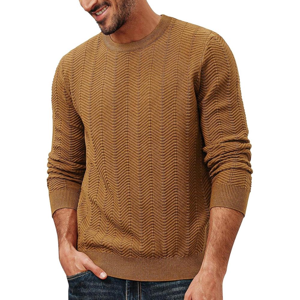 imagePJ PAUL JONES Mens Crewneck Sweater Lightweight Casual Long Sleeve Knit Pullover SweatersCoffee