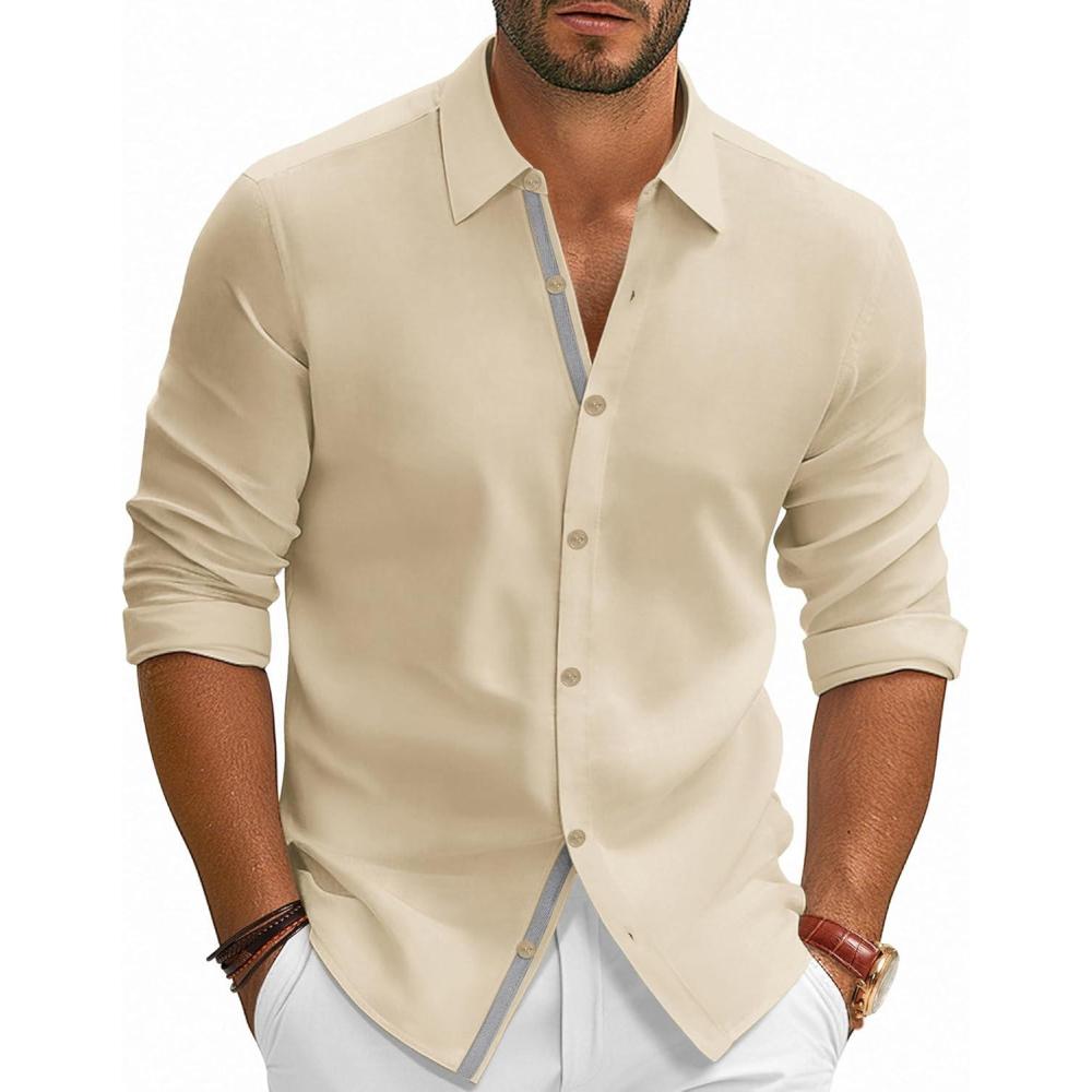 imagePJ PAUL JONES Mens Dress Shirts Wrinkle Free Stretch Button Down Shirt Casual Long Sleeve Business ShirtsApricot