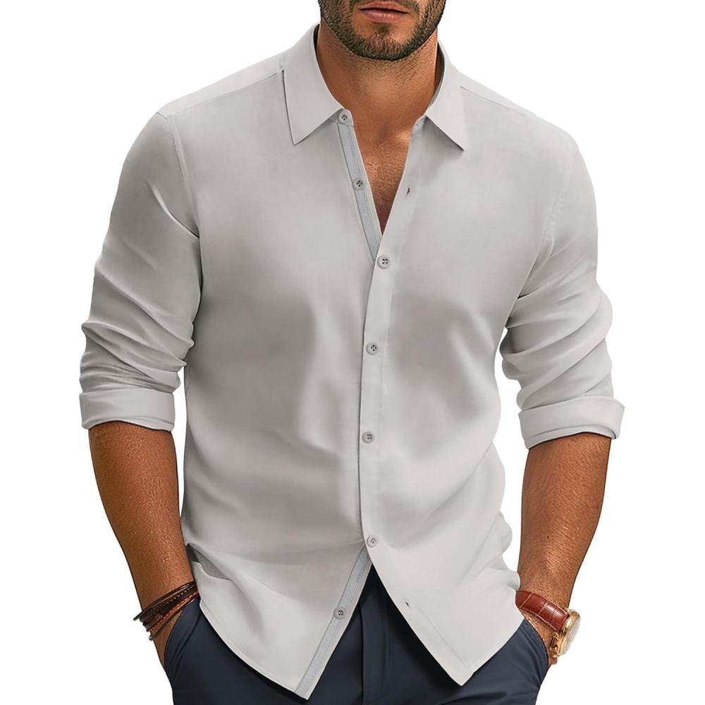 imagePJ PAUL JONES Mens Dress Shirts Wrinkle Free Stretch Button Down Shirt Casual Long Sleeve Business ShirtsGray