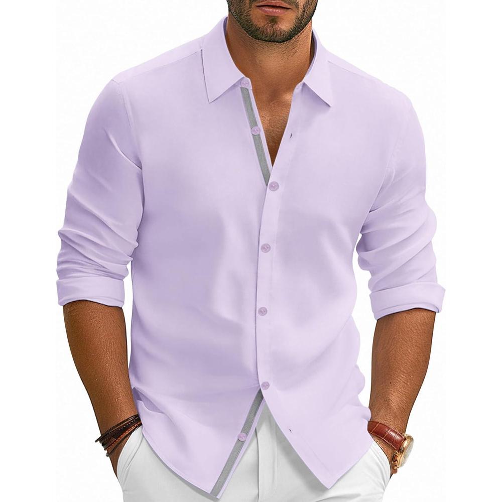 imagePJ PAUL JONES Mens Dress Shirts Wrinkle Free Stretch Button Down Shirt Casual Long Sleeve Business ShirtsPurple