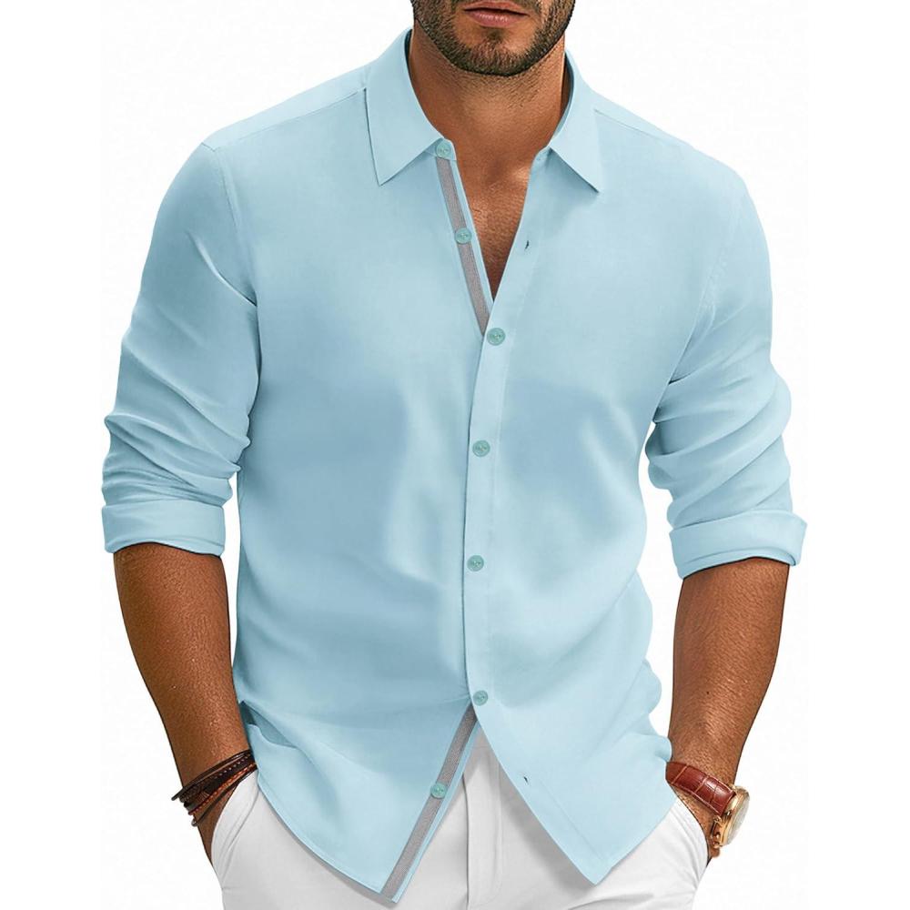 imagePJ PAUL JONES Mens Dress Shirts Wrinkle Free Stretch Button Down Shirt Casual Long Sleeve Business ShirtsSky Blue