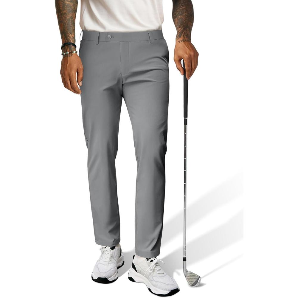 imagePJ PAUL JONES Mens Golf Pants 4Way Stretch Lightweight Work Casual Trousers Slim Fit Dress Pants with PocketsLight Greyd
