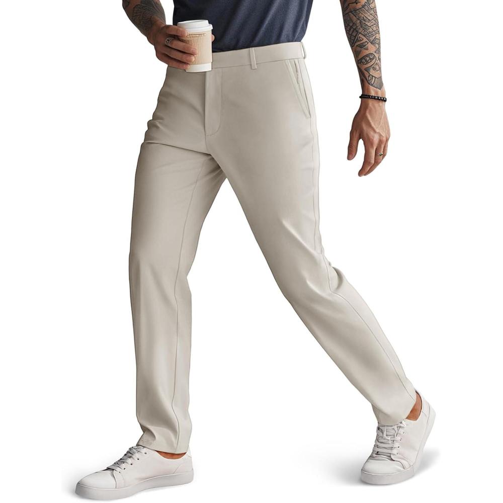 imagePJ PAUL JONES Mens Golf Pants Stretch Work Dress Pant Casual Classic Fit Lightweight Slacks Trousers with 5 PocketsBeige Basic