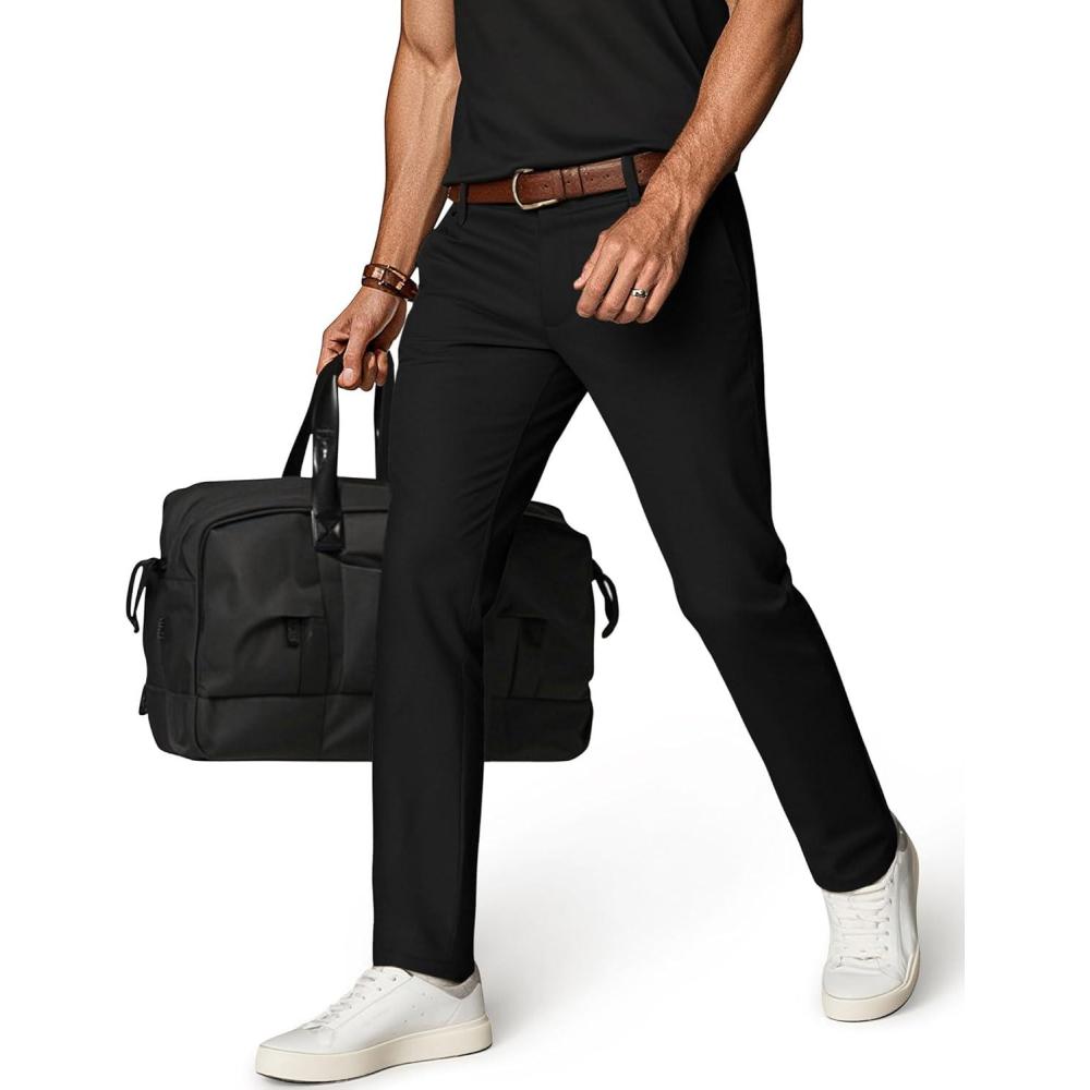 imagePJ PAUL JONES Mens Golf Pants Stretch Work Dress Pant Casual Classic Fit Lightweight Slacks Trousers with 5 PocketsBlack