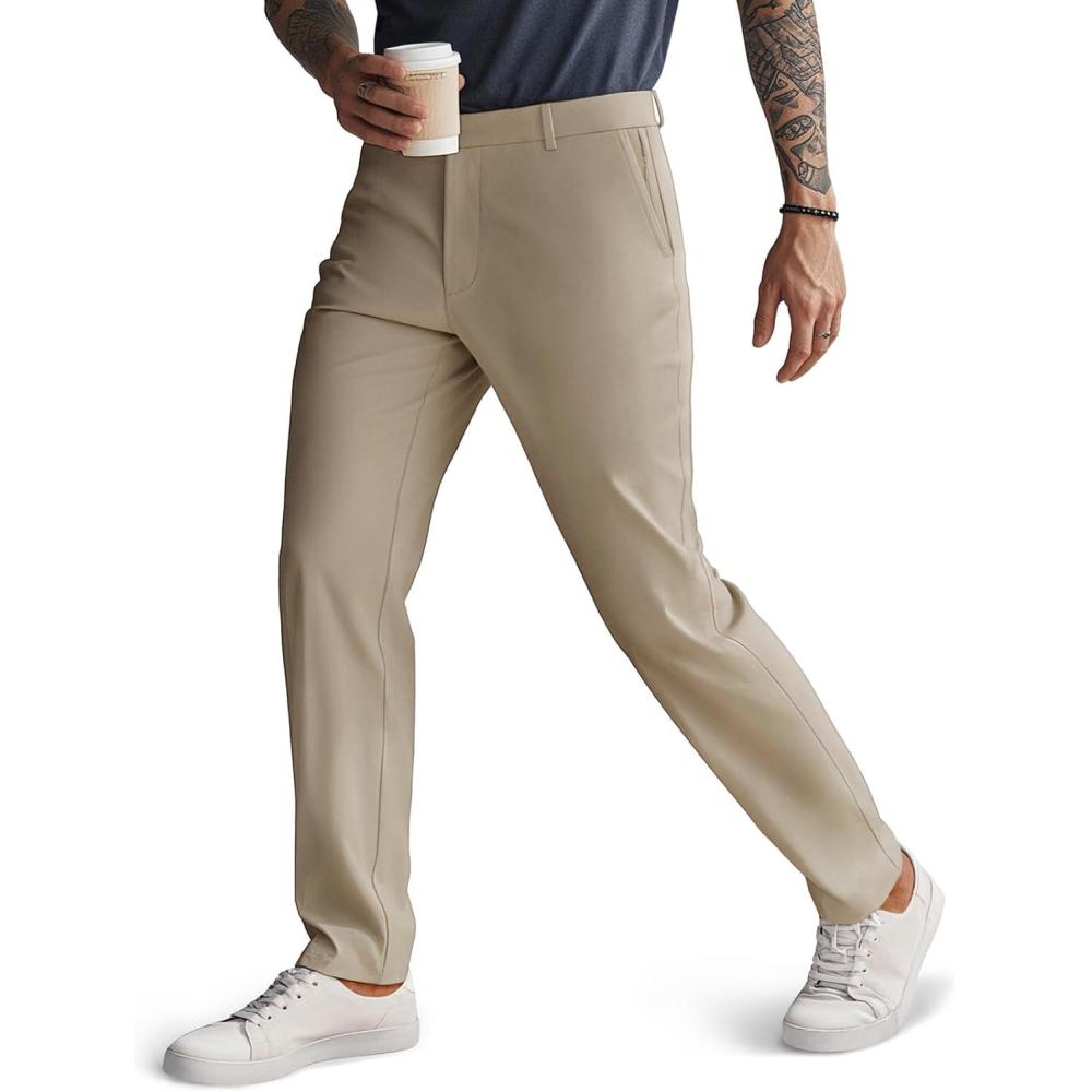 imagePJ PAUL JONES Mens Golf Pants Stretch Work Dress Pant Casual Classic Fit Lightweight Slacks Trousers with 5 PocketsKhaki Basic
