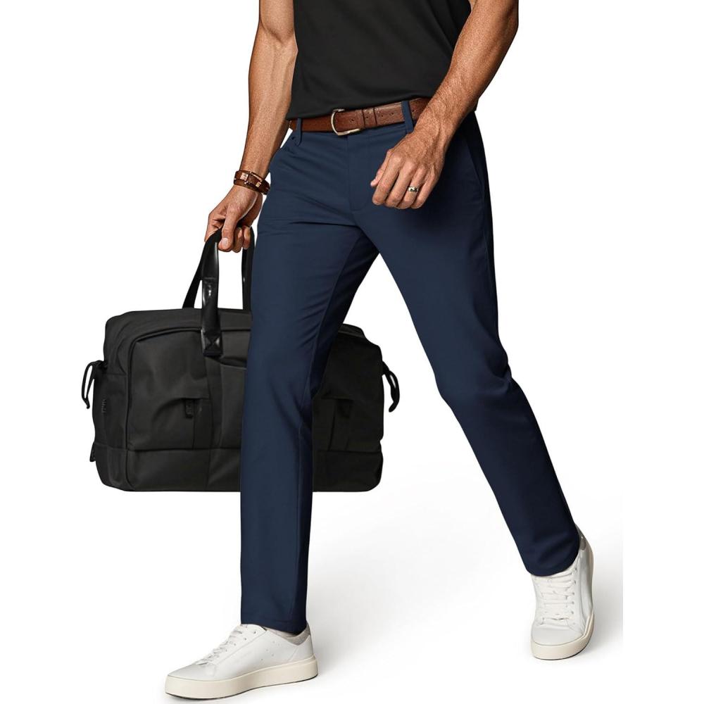 imagePJ PAUL JONES Mens Golf Pants Stretch Work Dress Pant Casual Classic Fit Lightweight Slacks Trousers with 5 PocketsNavy Blue