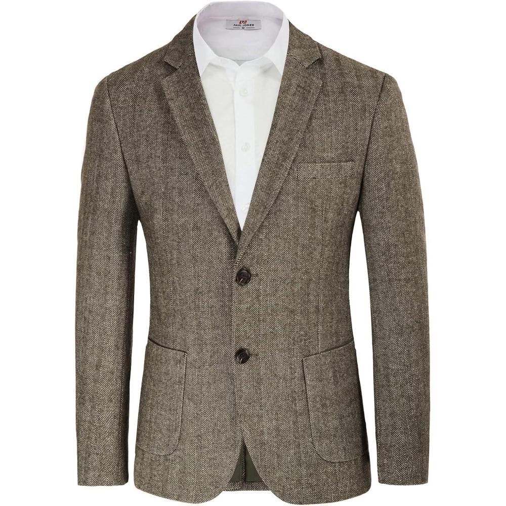 imagePJ PAUL JONES Mens Herringbone Tweed Blazer British Wool Blend Sport Coat JacketBeige