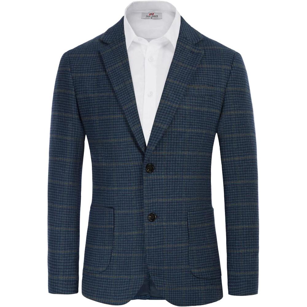 imagePJ PAUL JONES Mens Herringbone Tweed Blazer British Wool Blend Sport Coat JacketBlue