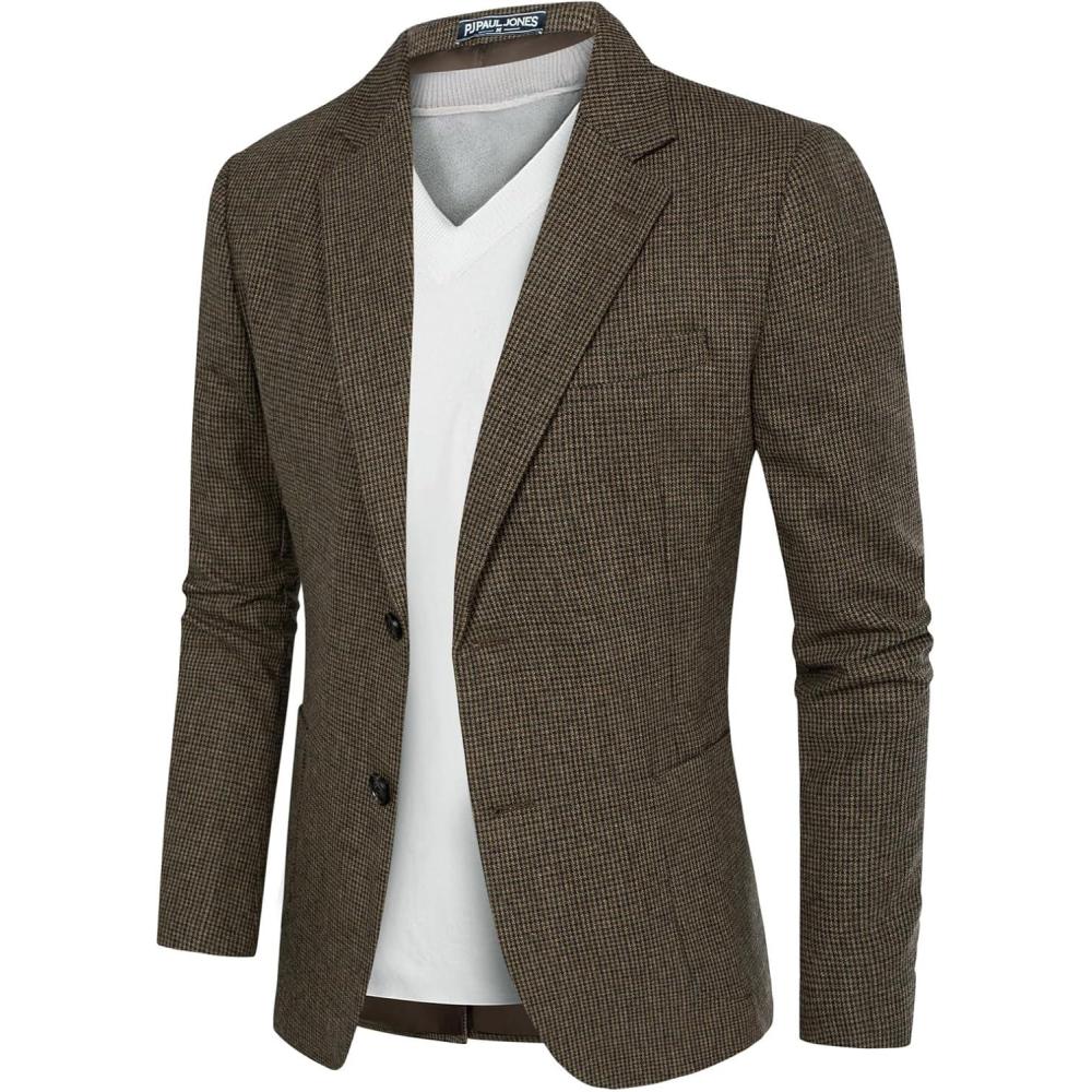 imagePJ PAUL JONES Mens Herringbone Tweed Blazer British Wool Blend Sport Coat JacketBrownhoundstooth