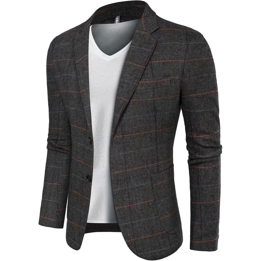 imagePJ PAUL JONES Mens Herringbone Tweed Blazer British Wool Blend Sport Coat JacketDgray