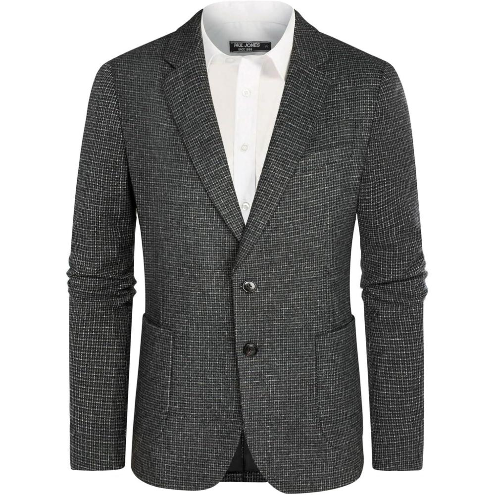 imagePJ PAUL JONES Mens Herringbone Tweed Blazer British Wool Blend Sport Coat JacketGrey Plaid