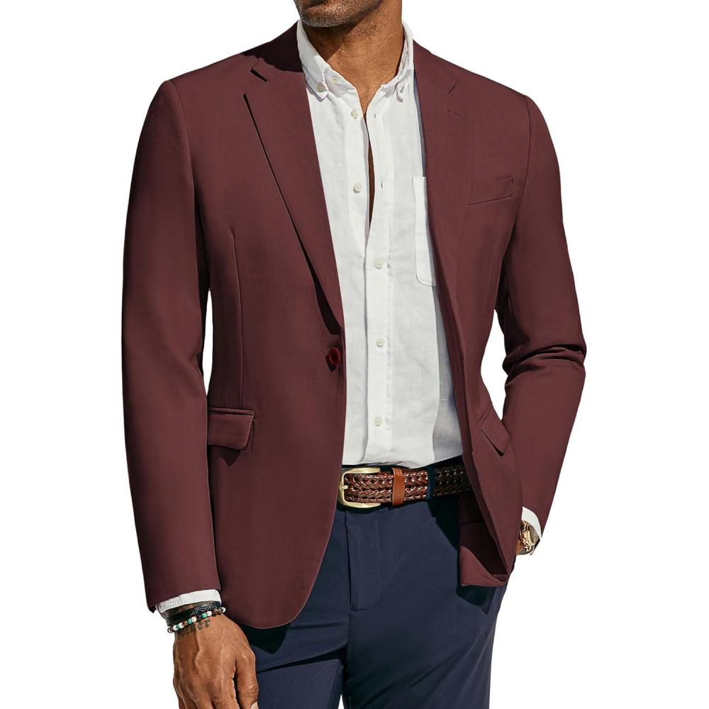 imagePJ PAUL JONES Mens Lightweight Sport Coat Casual One Button Blazer Breathable SportcoatWine Red