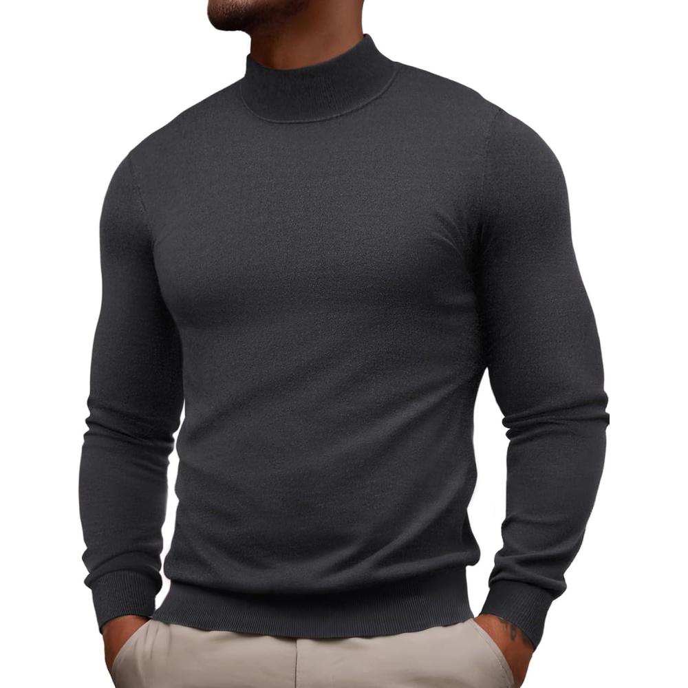 imagePJ PAUL JONES Mens Mock Turtleneck Sweater Long Sleeve Casual Pullover Sweater Slim Fit Basic Knit TeeGrey