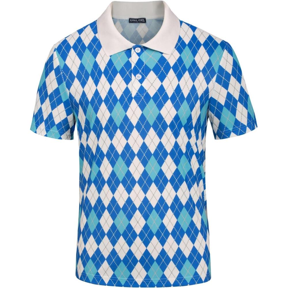 imagePJ PAUL JONES Mens Polo Shirt Short Sleeve Performance Golf Polo Shirts Daily CasualWearBlue