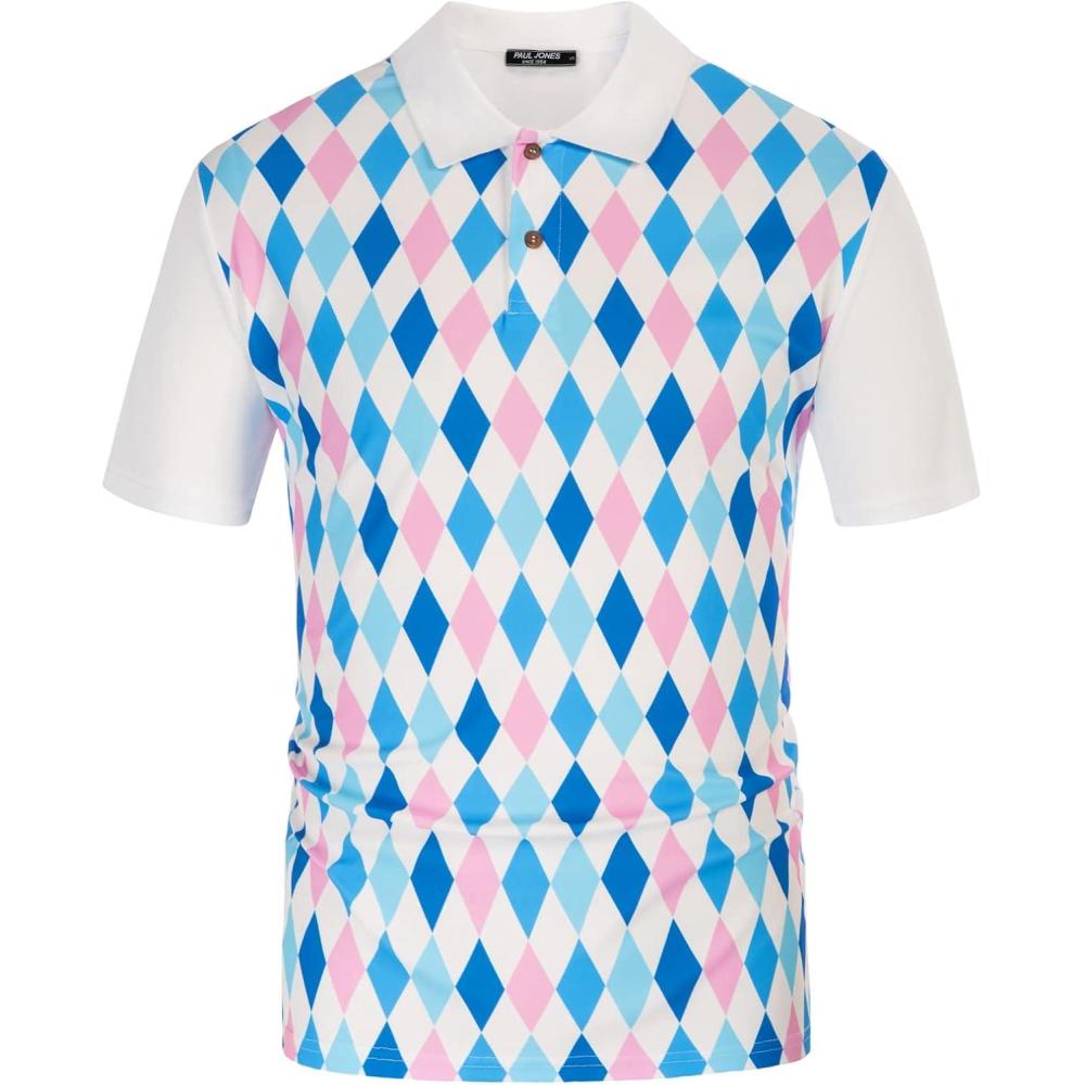 imagePJ PAUL JONES Mens Polo Shirt Short Sleeve Performance Golf Polo Shirts Daily CasualWearBluepurple