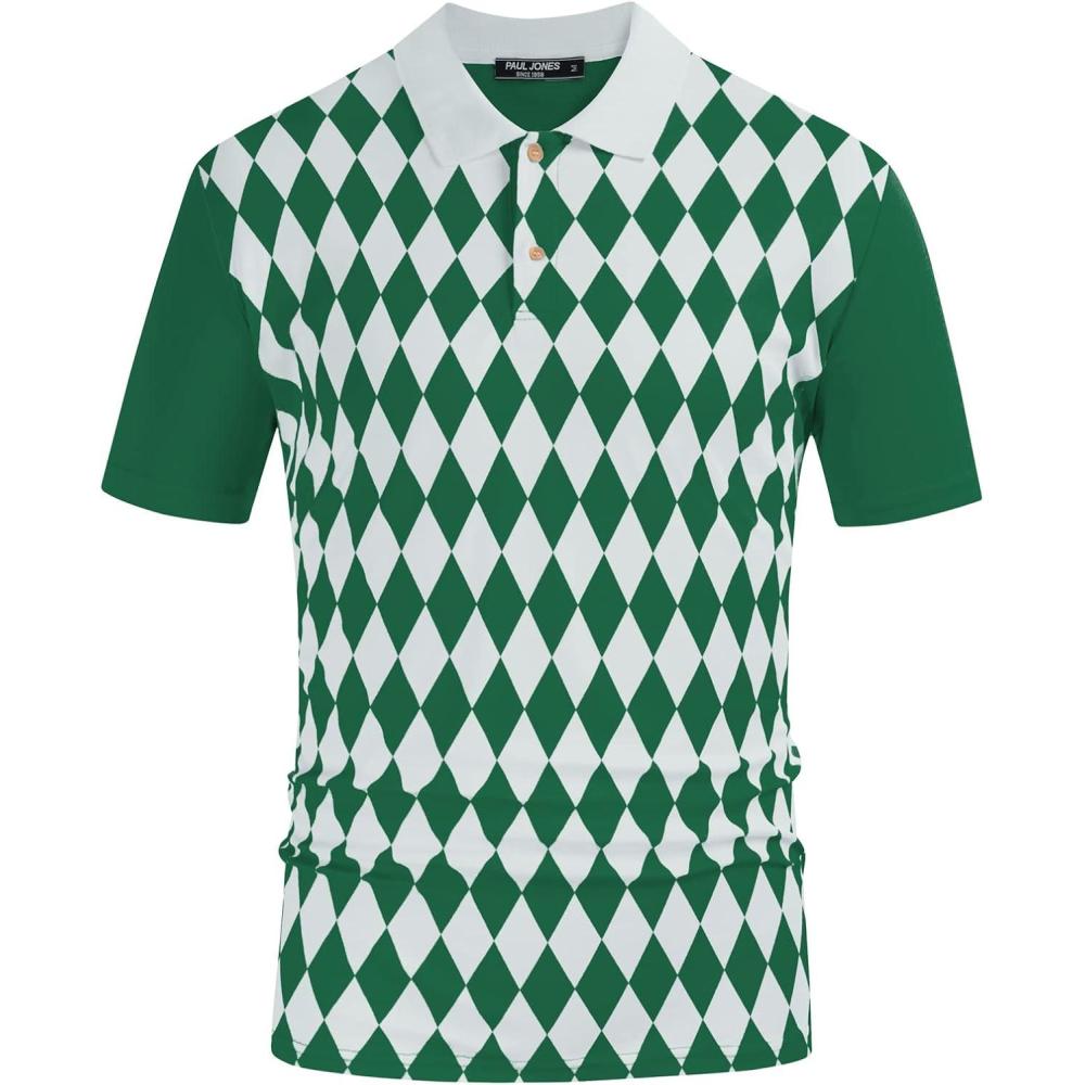 imagePJ PAUL JONES Mens Polo Shirt Short Sleeve Performance Golf Polo Shirts Daily CasualWearGreen