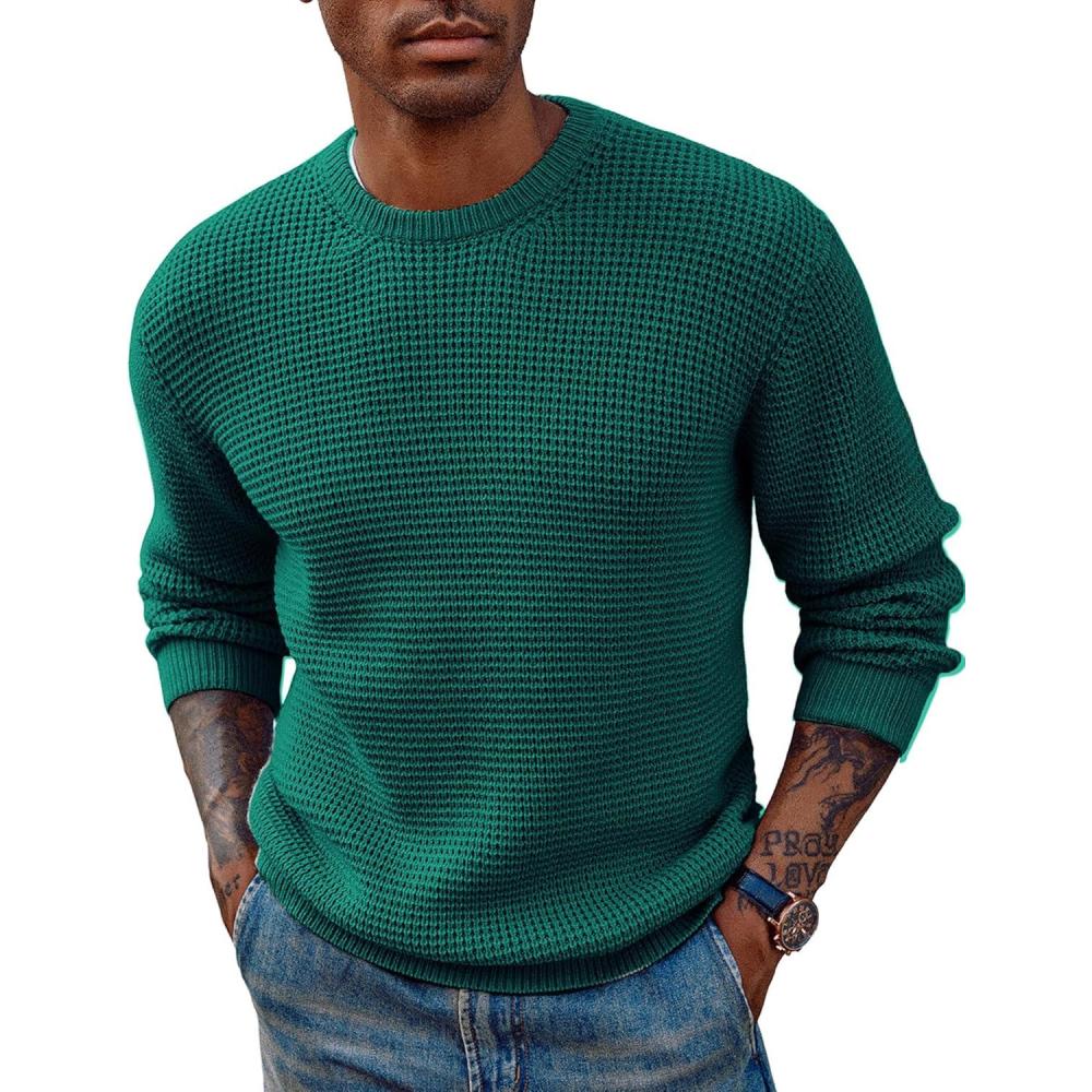 imagePJ PAUL JONES Mens Pullover Sweater Waffle Textured Long Sleeve Knitted SweatersEmerald