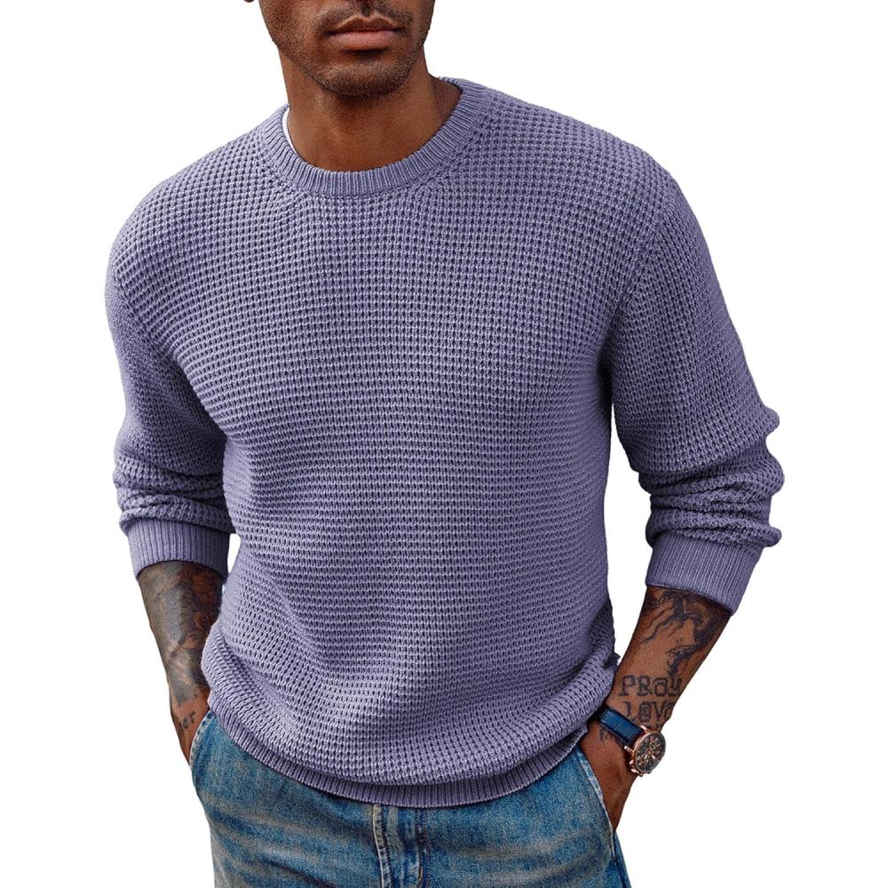 imagePJ PAUL JONES Mens Pullover Sweater Waffle Textured Long Sleeve Knitted SweatersLilac
