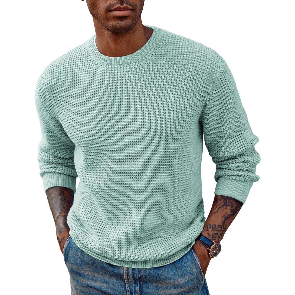 imagePJ PAUL JONES Mens Pullover Sweater Waffle Textured Long Sleeve Knitted SweatersMint Green