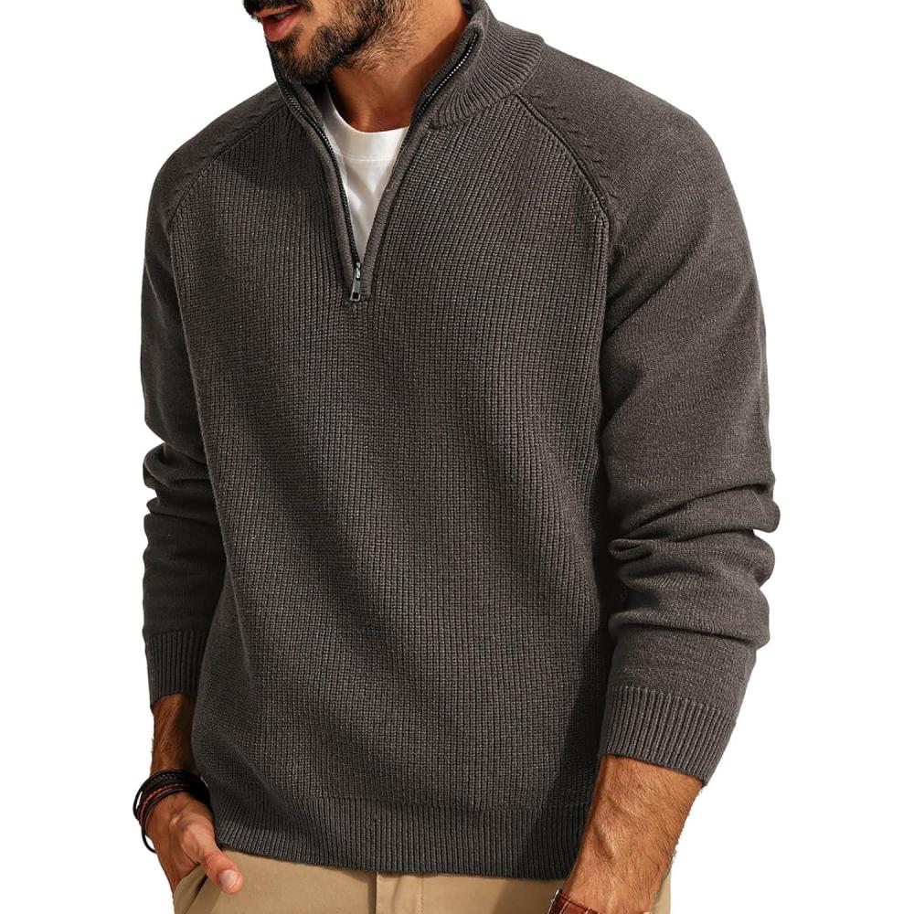 imagePJ PAUL JONES Mens Quarter Zip Pullover Sweater Turtleneck Raglan Long Sleeve SweatersKhaki