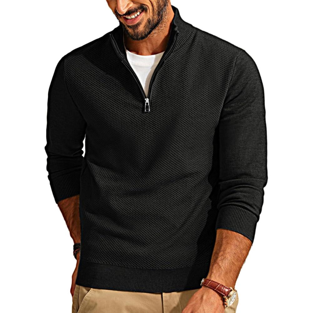 imagePJ PAUL JONES Mens Quarter Zip Pullover Sweaters Casual Slim Fit Lightweight Knit SweaterBlack